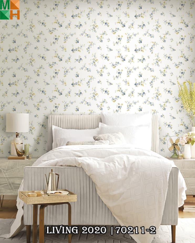  Giấy dán tường Hàn Quốc họa tiết hoa hiện đại 70211 màu xanh, hồng